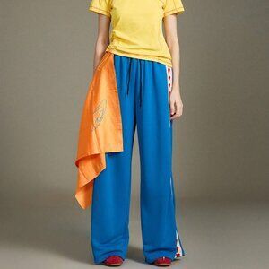 Blue Y2K American Women's Waist Harem Sweatpants, Heart Ribbon, Street Chic